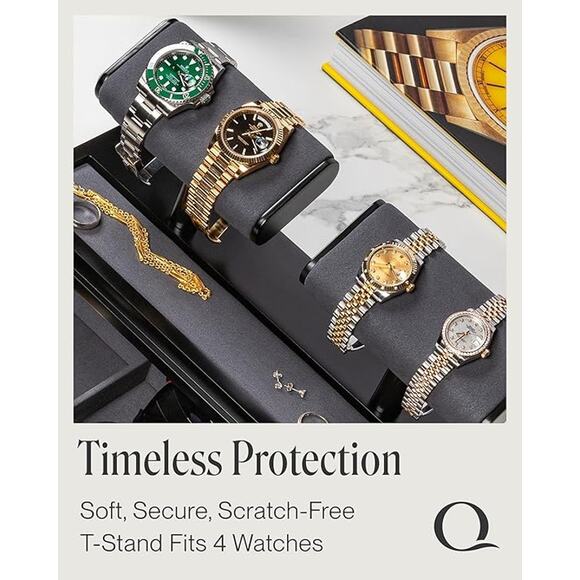 Watch Display Case Men Acrylic 2 4 Slot Stand with Jewelry Tray and Drawer - Picture 5 of 6